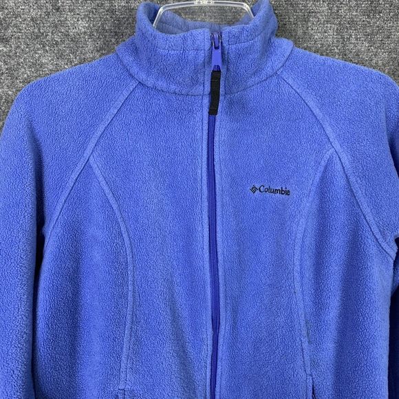Columbia Fleece Zip Front Jacket Women Size S High Neck Zip Pockets Blue - Picture 2 of 10